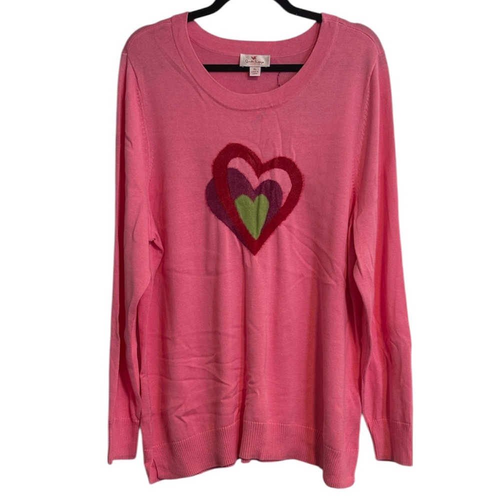 ☀️ Quacker Factory Pink Sweater with Fuzzy Hearts